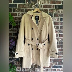 Women’s Beige Double Breasted Hooded Trench Coat